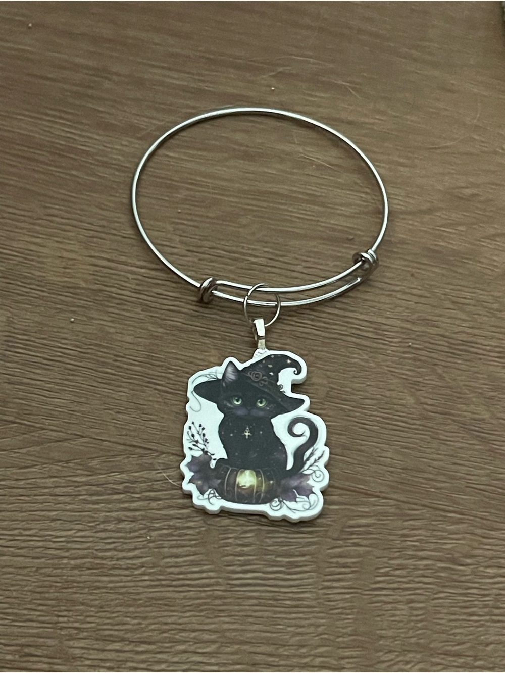 Black Cat Charm Bangle Bracelet for Cat Lovers